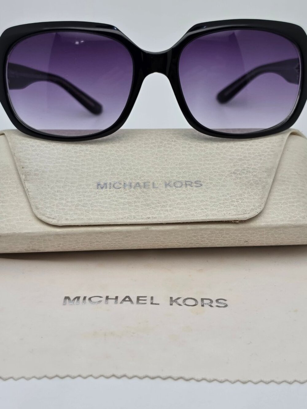 Michael Kors M3601S Black on Clear Frame Grey Gradient Lens Sunglasses w/ Case